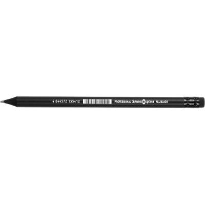 Олівець чорнографітний Optima All BLACK HB корпус чорний, загострений, з гумкою