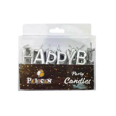 Набір свічок для торту HAPPY BIRTHDAY, СРІБЛО (1/24/360)