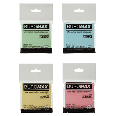 Блок для заметок 76х76мм, 80л., JOBMAX, ассорти, ВМ.2316-99