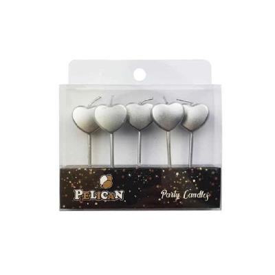 Набір свічок для торту "СЕРДЕЧКО",  СРІБЛО  5шт/уп (1/12/576)