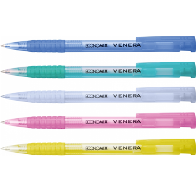 Ручка кулькова, автоматична ECONOMIX VENERA, 0,5 мм. Корпус асорті, пише синім, E10105-25, (50/1600)