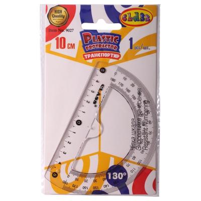Транспортир 180 град,100 мм. пластик, прозорий, 9027, CLASS (1/24/288)